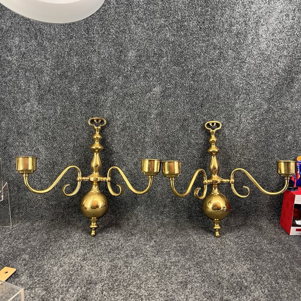 2 Vintage Solid Brass Wall Candle Sconce Mount Candelabra Colonial English Arm